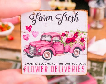 Made to Order Dollhouse Miniature Farm Fresh Flower Deliveries Valentine's Day Sign - 1:12 Dollhouse Miniature Valentine's Day Sign