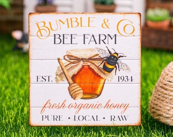 Made to Order Dollhouse Miniature Bumble & Co. Bee Farm Sign - Decorative Spring Sign - 1:12 Dollhouse Miniature Garden Sign