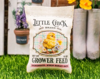 Dollhouse Miniature Little Chick Brand Grower Feed Bag - 1:12 Dollhouse Miniature Easter Decoration