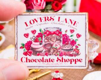 Dollhouse Miniature Lover's Lane Chocolate Shoppe Sign - 1:12 Dollhouse Miniature Valentine's Day Sign