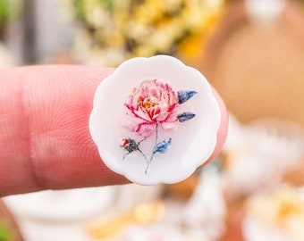 Dollhouse Miniature Garden Roses Decorative Plates – Small – Set of 4 - 1:12 Dollhouse Miniature Plates