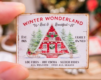 Made to Order Dollhouse Miniature Winter Wonderland Bed & Breakfast Sign - 1:12 Dollhouse Miniature Christmas Sign