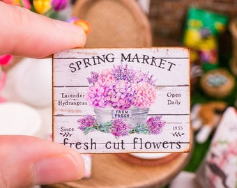 Made to Order Dollhouse Miniature Spring Market Fresh Cut Flowers Sign - Decorative Spring Sign - 1:12 Dollhouse Miniature Spring Sign