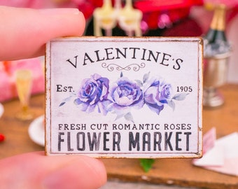 Made to Order Dollhouse Miniature Valentine's Flower Market Valentine's Day Sign - 1:12 Dollhouse Miniature Valentine's Day Sign