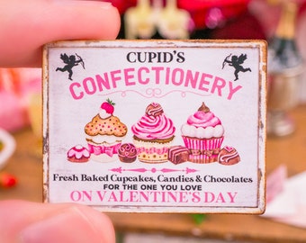 Made to Order Dollhouse Miniature Cupid's Confectionery Valentine's Day Sign - 1:12 Dollhouse Miniature Valentine's Day Sign