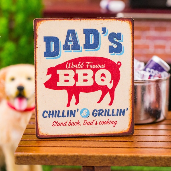 Made to Order Dollhouse Miniature Dad's World Famous BBQ Sign - Father's Day Sign - 1:12 Dollhouse Miniature Sign