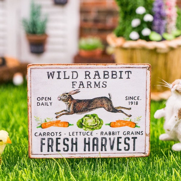 Made to Order Dollhouse Miniature Wild Rabbit Farms Sign - Decorative Easter Sign - 1:12 Dollhouse Miniature Spring Sign