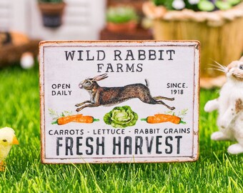 Made to Order Dollhouse Miniature Wild Rabbit Farms Sign - Decorative Easter Sign - 1:12 Dollhouse Miniature Spring Sign