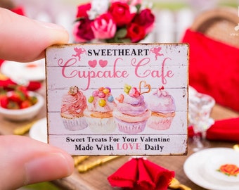 Dollhouse Miniature Sweetheart Cupcake Cafe Sign - 1:12 Dollhouse Miniature Valentine's Day Sign