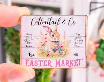 Made to Order Dollhouse Miniature Cottontail & Co. Easter Market Sign - Decorative Easter Sign - 1:12 Dollhouse Miniature Spring Sign