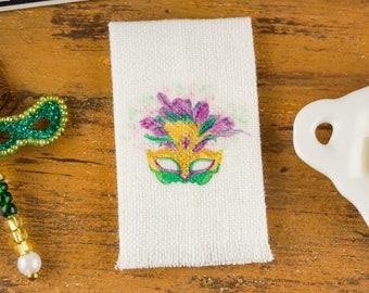 Made to Order Dollhouse Miniature Mardi Gras Mask Tea Towel - Mardi Gras Kitchen Towel - 1:12 Dollhouse Miniature Mardi Gras Towel