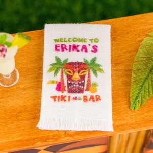 Made to Order Dollhouse Miniature Personalized Tiki Bar Tea Towel - Tropical Cocktail Kitchen Towel - 1:12 Dollhouse Miniature Tea Towel