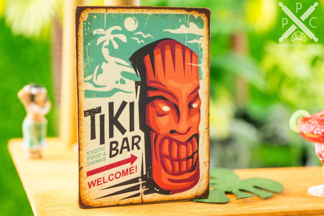 Made to Order Dollhouse Miniature Tiki Bar Sign Retro Style Print 112