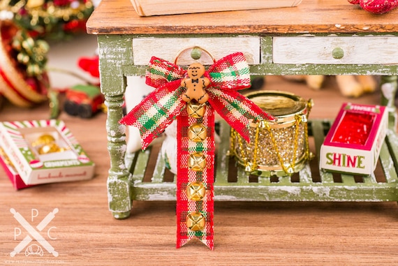 1:12 DollHouse Christmas Garland Decoration Bow Bell DIY Mini Home Decor Gift P/&