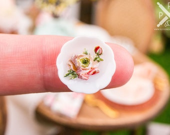 Dollhouse Miniature Garden Roses Decorative Plates – Small – Set of 4 - 1:12 Dollhouse Miniature Plates