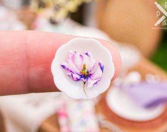 Dollhouse Miniature Pink and Purple Floral Decorative Plates – Small – Set of 4 - 1:12 Dollhouse Miniature Plates
