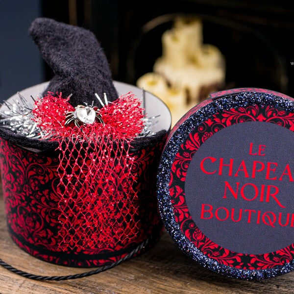 Dollhouse Miniature Le Chapeau Noir Boutique Heart Spider Witch Hat and Hat Box Set - 1:12 Dollhouse Miniature Halloween