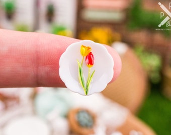 Dollhouse Miniature Tulips Decorative Plates – Small – Set of 4 - 1:12 Dollhouse Miniature Plates