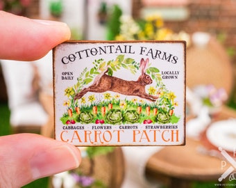 Dollhouse Miniature Cottontail Farms Carrot Patch Sign - Decorative Easter Sign - 1:12 Dollhouse Miniature Spring Sign