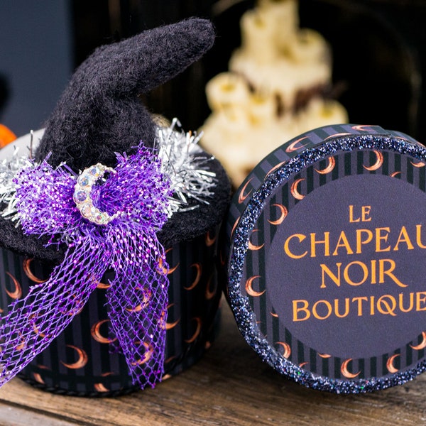 Dollhouse Miniature Le Chapeau Noir Boutique Moon Witch Hat and Hat Box Set - 1:12 Dollhouse Miniature Halloween