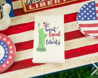 Made to Order Dollhouse Miniature 4th of July Sweet Land of Liberty Tea Towel - 1:12 Dollhouse Miniature