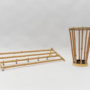 Brass and Bamboo Coat Rack and Umbrella Stand, Italy, 1950s, Set of 2