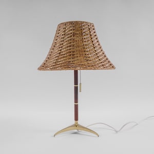 Lovely Mid-Century Modern Table Lamp in Brass, Wicker and Teak, 1950s, Austria