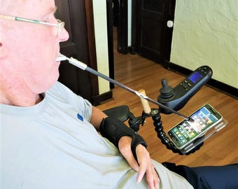 Premium Carbon Fiber Angled V-Bite Mouth Stick Stylus – Conductive Touchscreen Tip for Limited Mobility (Quadriplegic Design)