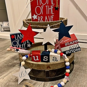 Usa patriotic tiered tray decor set/4th of July decor/farmhouse decor/patriotic decor/Rae Dunn/summer decor