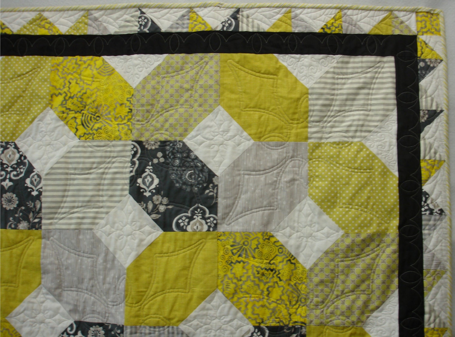 Modern Quilt Grey and Yellow Etsy