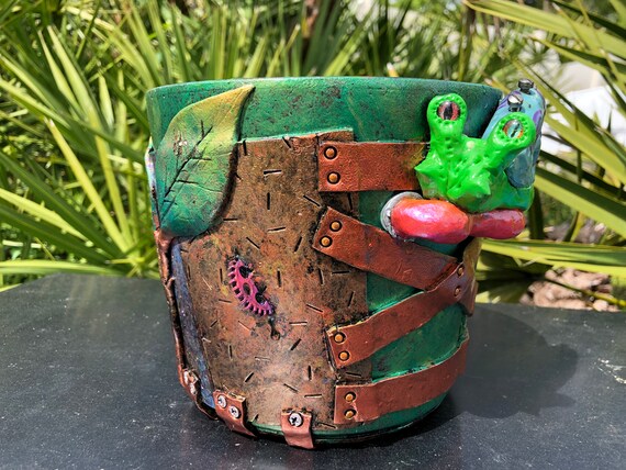 BluePurple 5 Steampunk Flower Pot