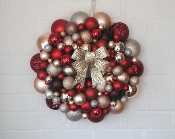 Red gold ball wreath Christmas wreath baulble wreath large bauble wreath