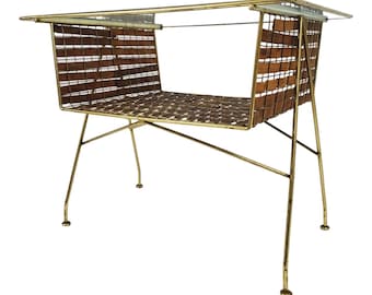 MCM Beistelltisch Tony Paul Woodlin-Hall Weaved Walnut Mit Glasplatte