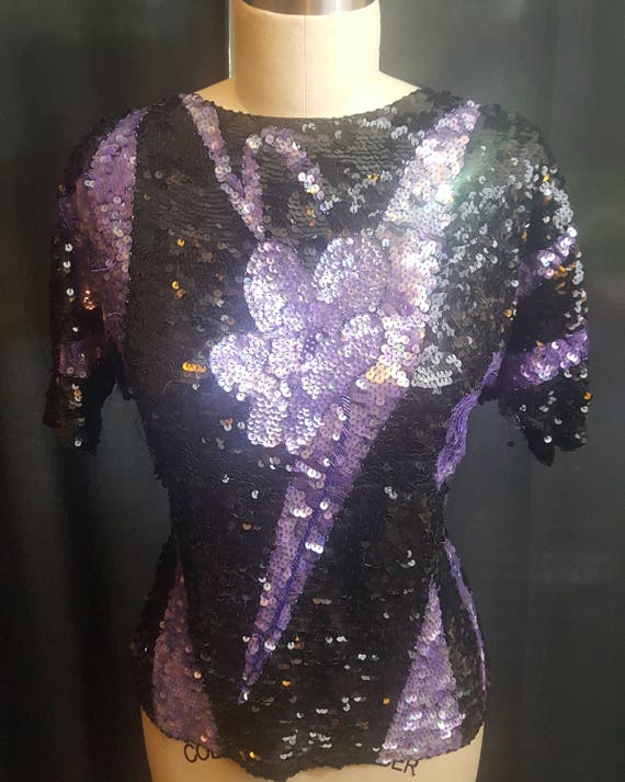 1980s - Purple and Black, Lavender, Sequins, Big F