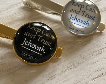 JW Keep Calm and Trust in Jehovah Tie Bar - Isa 30:15