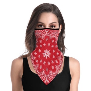 Women’s Red Paisley Design Social Distancing Neck Gaiter - Washable | Reusable & Breathable Face Mask with Ear Loops
