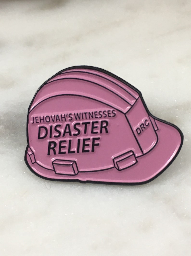 JW Disaster Relief Yellow Hard Hat Lapel Pin LOT of 1 Pink