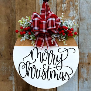 Merry Christmas door hanger, front door sign, Christmas door wreath, Christmas door decor, Round Christmas sign, Merry Christmas, Christmas