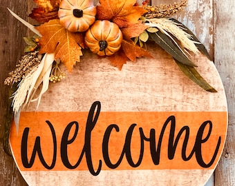 Round Door Hanger, Door Hanger, Door Decor, Door Sign, Hello Fall Door Sign, Hello Door Hanger, Fall door decor, fall door sign, Welcome