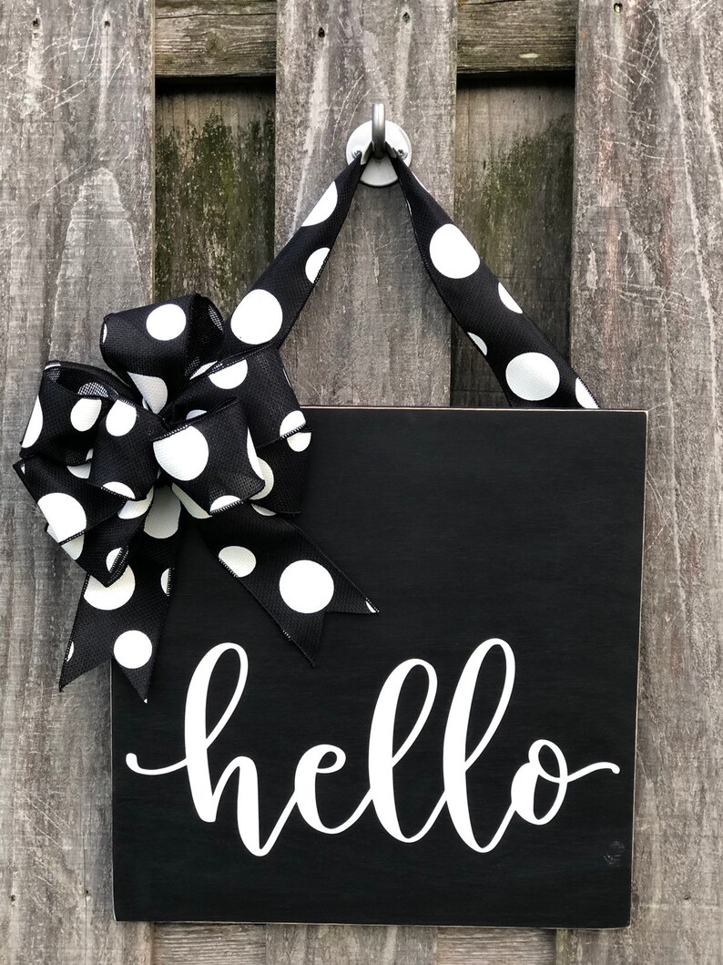 Hello Door Wreath Front Door Decor Black Door Hanger Hello Etsy