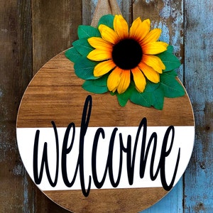 Welcome Home Door Hanger, Front Door Decor, Wood Door Sign, Round Door Hanger