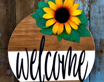 Welcome Home Door Hanger, Front Door Decor, Wood Door Sign, Round Door Hanger