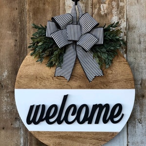 Welcome Home Door Hanger, Front Door Decor, Wood Door Sign, Round Door Hanger