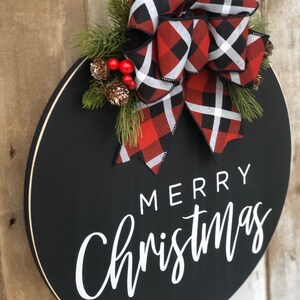 Merry Christmas door hanger, front door sign, Christmas door wreath, Christmas door decor, Round Christmas sign, Merry Christmas, Christmas image 3