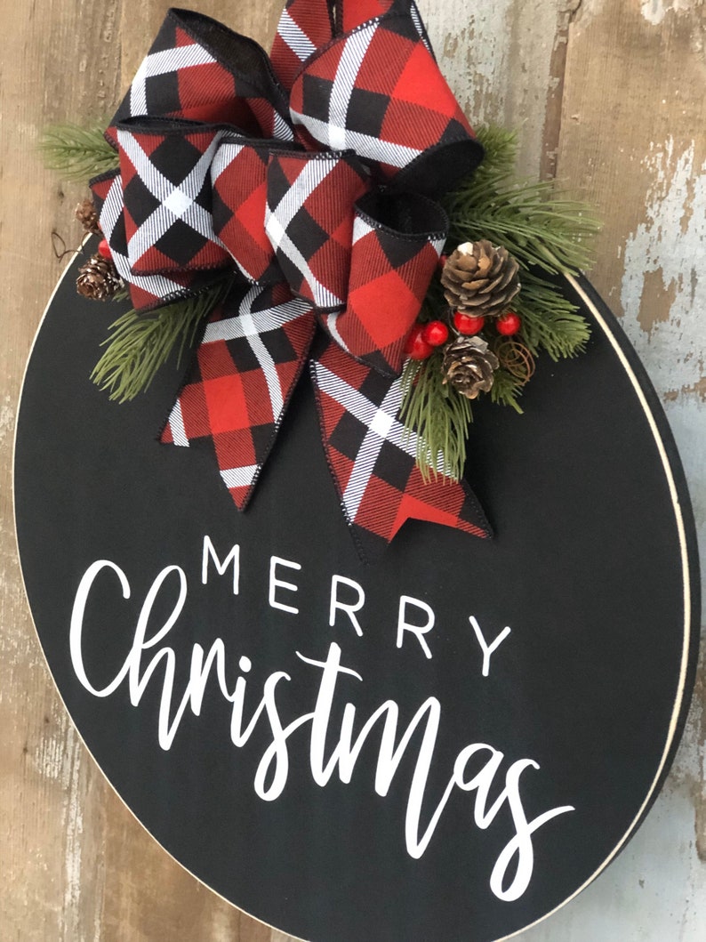 Merry Christmas door hanger, front door sign, Christmas door wreath, Christmas door decor, Round Christmas sign, Merry Christmas, Christmas image 4