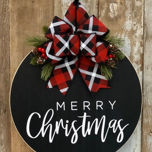 Merry Christmas door hanger, front door sign, Christmas door wreath, Christmas door decor, Round Christmas sign, Merry Christmas, Christmas image 1