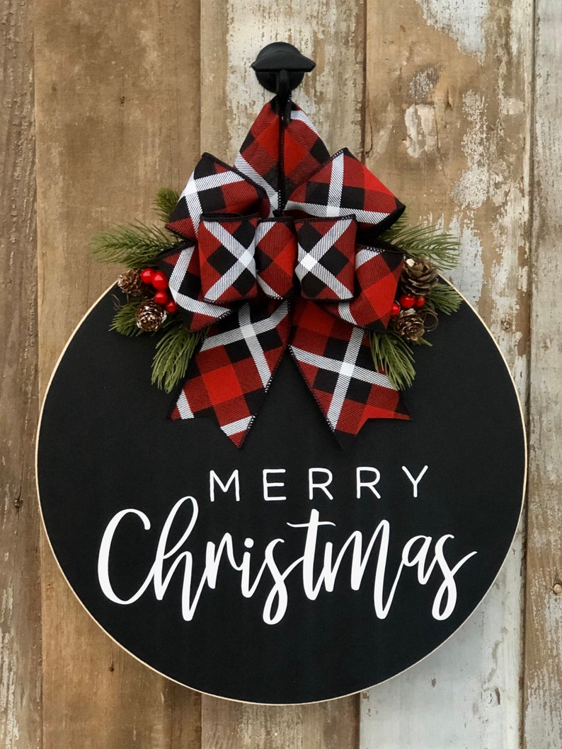 Merry Christmas door hanger, front door sign, Christmas door wreath, Christmas door decor, Round Christmas sign, Merry Christmas, Christmas image 1