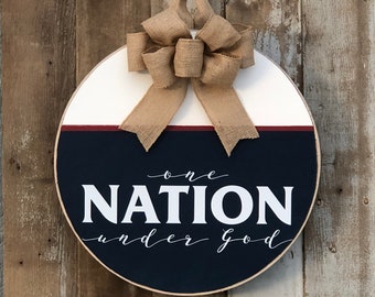 Patriotic Door Hanger, July 4th Door Hanger, God Bless America Hanger, USA Door Hanger, Front Door Decor, Wood Door Sign, Round Door Hanger