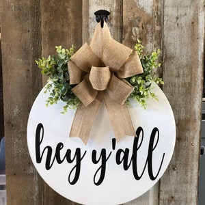 Hello Door Wreath, Front Door Decor, Black Door Hanger, Hey Y&#39;all Door Hanger, Wreath For Front Door, Wood Door Sign, Round Door Hanger, Hey