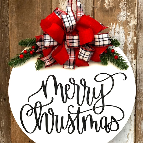Merry Christmas door hanger, front door sign, Christmas door wreath, Christmas door decor, Round Christmas sign, Merry Christmas, Christmas